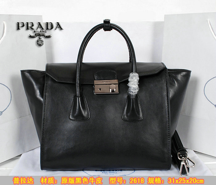 2014 Prada original leather tote bag BN2619 black - Click Image to Close